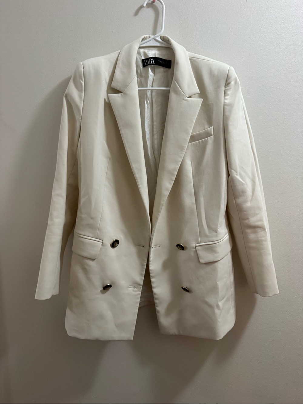 Zara Off-White Double-Breasted Blazer